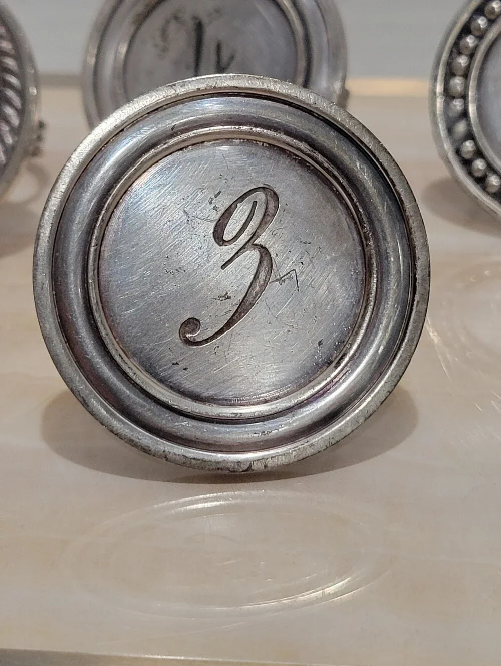 Pottery Barn Set Of 6 Napkin Rings Silver Disk Monogramed Numbers 1 Thru 6